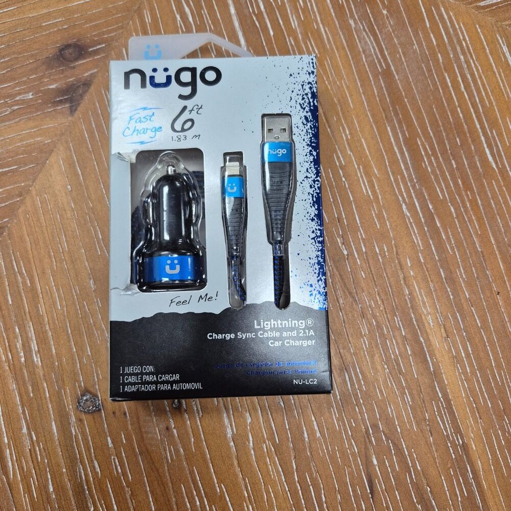 Nügo Charge Sync Cable & 2.1A Car Charger 6 Ft 1.83m Fast Charge